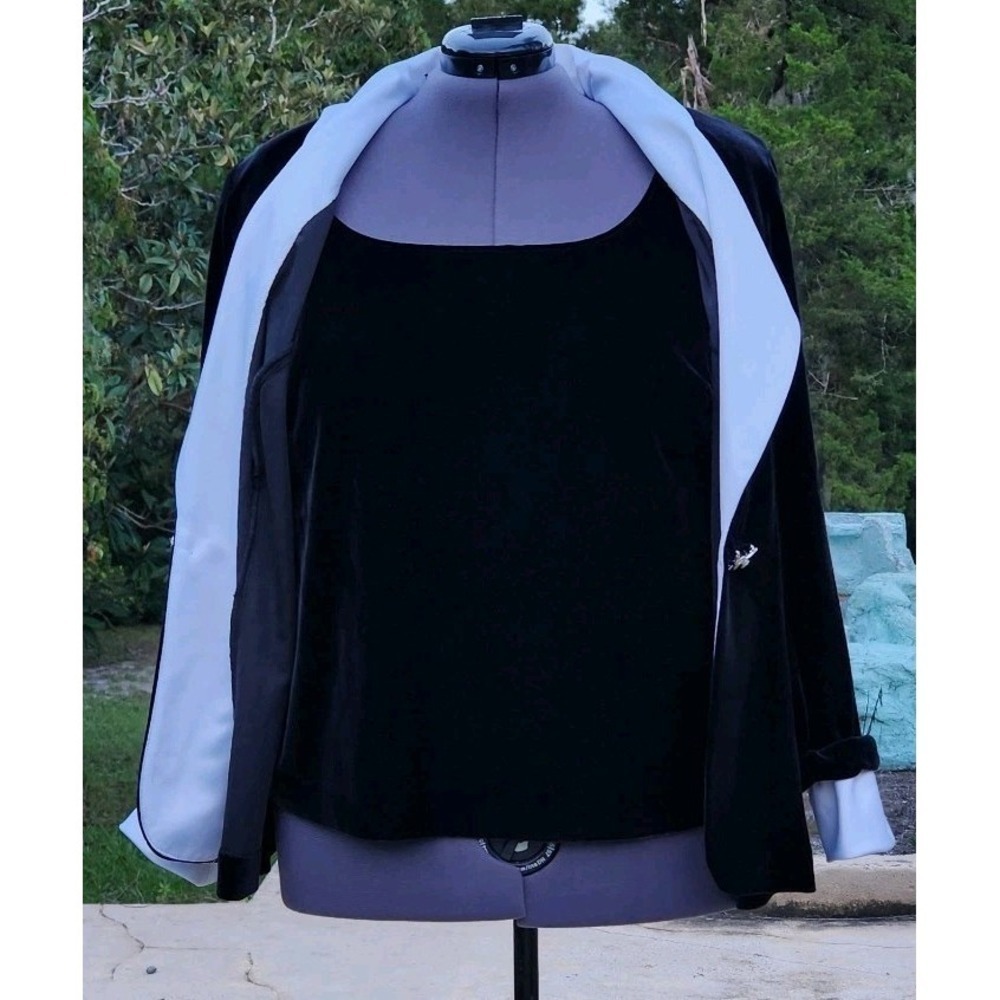 2X  Black Velvet TWIN SET  Blazer White Satin Lapel Cuff Clasp Formal Mother NEW - Picture 6 of 10